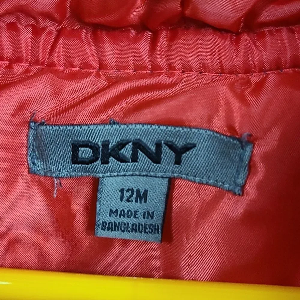 DKNY Red & Blue Winter Vest Hoodie Puffer Jacket Boys 12M Sleeveless Coat Baby